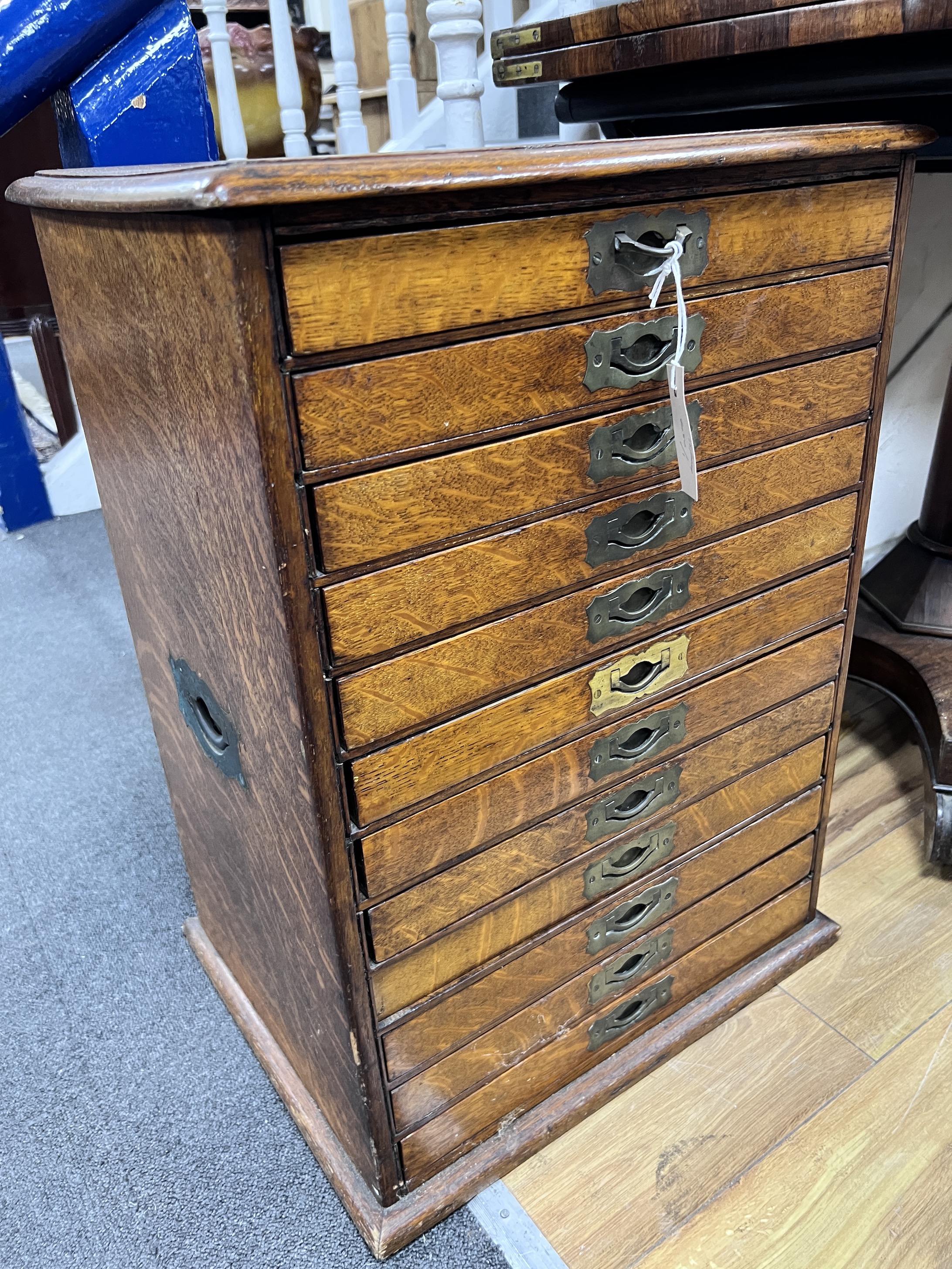 A Victorian golden oak collector's chest of twelve drawers, width 48cm, height 65cm